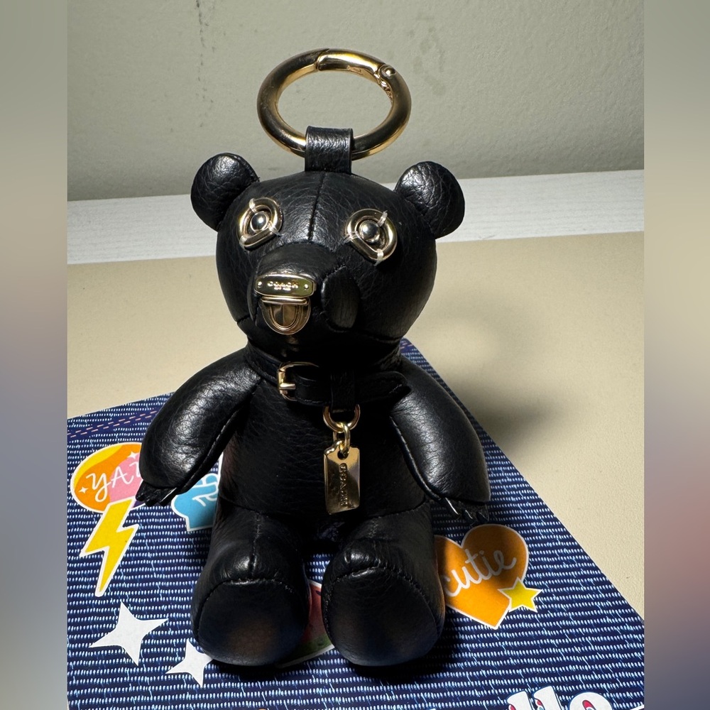NWOT Coach Black/Gold Leather Bear Charm